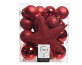 Decoris kerstballenset kunststof kerstrood 32 st