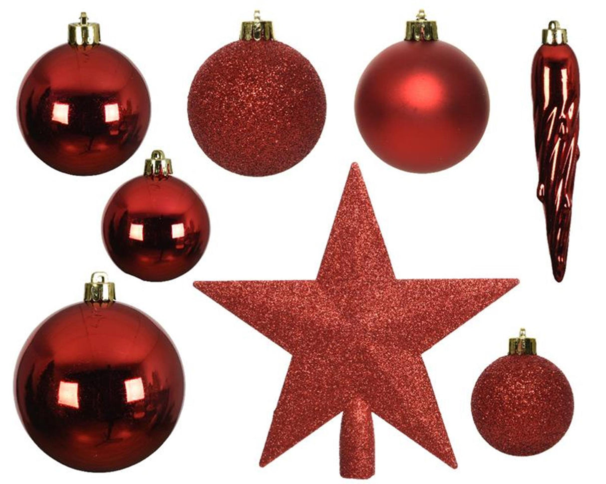 Decoris kerstballenset kunststof kerstrood 32 st