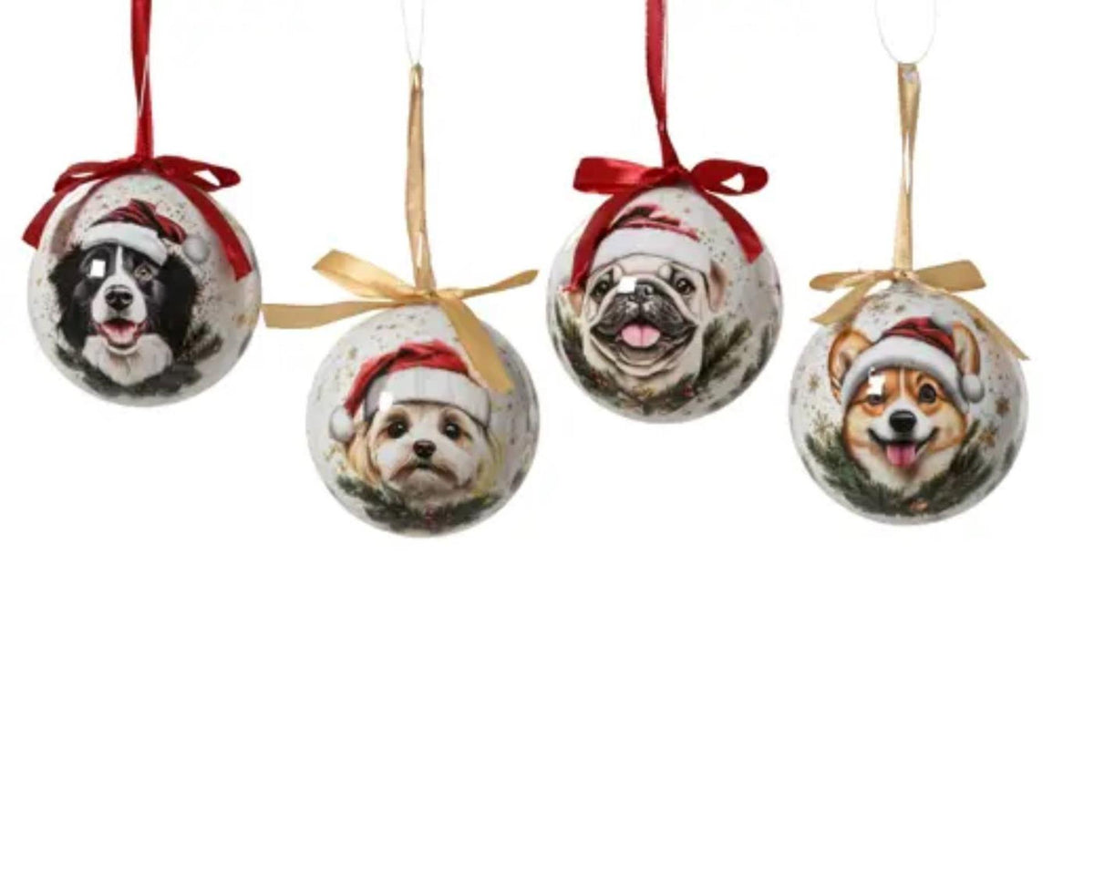 Decoris kerstbal met hond ø8cm polyfoam 4 assorti