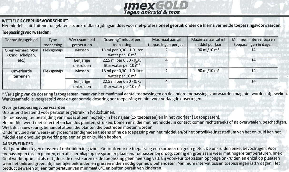 Producten imex gold tegen onkruid en mos 450ml