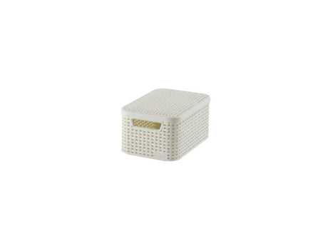 Curver style mand s met deksel rotanstyle ivoor (lxbxh 28x19x14cm)
