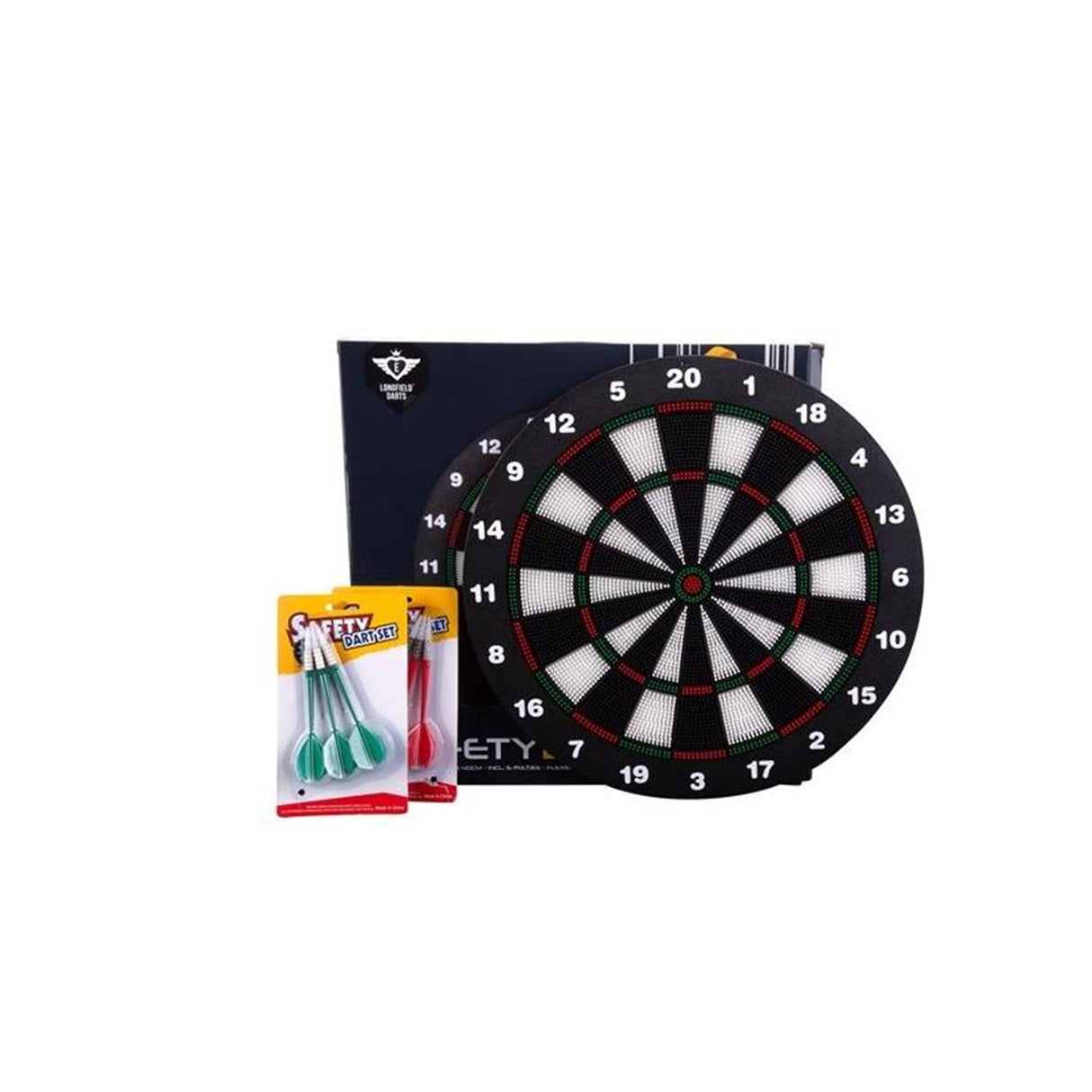 Longfield kindvriendelijk dartbord – ø 42 cm – inclusief 2 sets softip darts 18 gram – veilig dartbord voor kinderen – kindersafety –