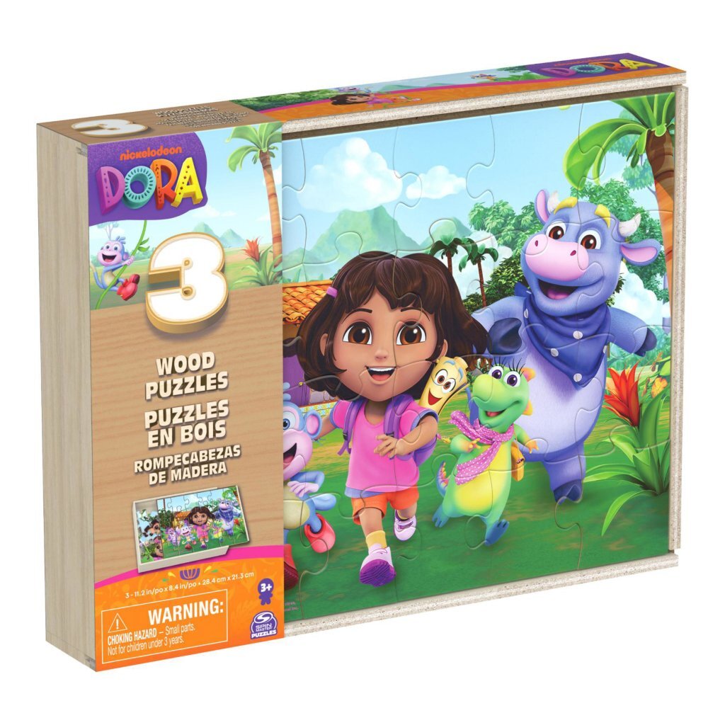 Spin master games 3-pack houten dora-puzzels, elk 24 stukken, kinderpuzzel, illustraties