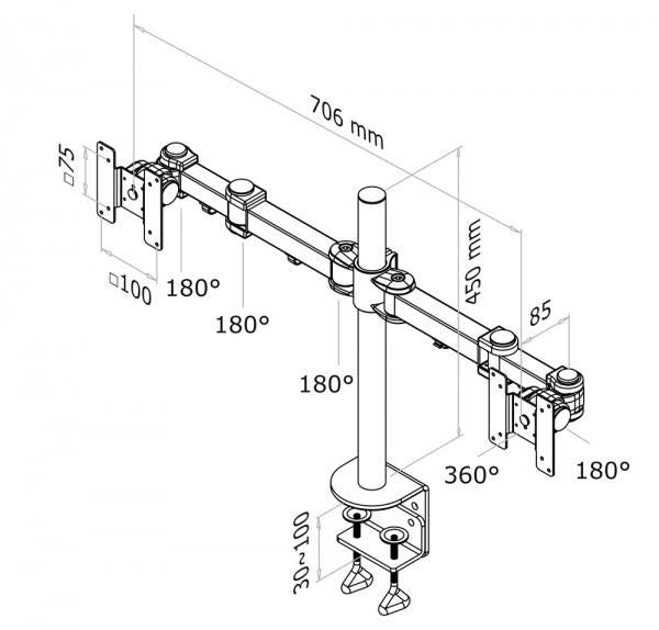 Neomounts neomounts fpma-d960d lcd bureausteun, 10-21 , 18 kg, 75x75 100x100 mm, 10cm, zwart