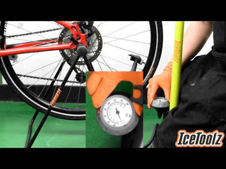 Icetoolz 240a451 hogedrukpomp voetpomp staal met meter 160psi geel