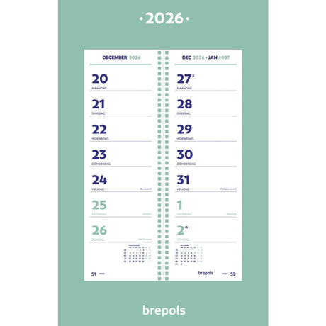 Brepols omlegkalender op schild 2026 met spiraal