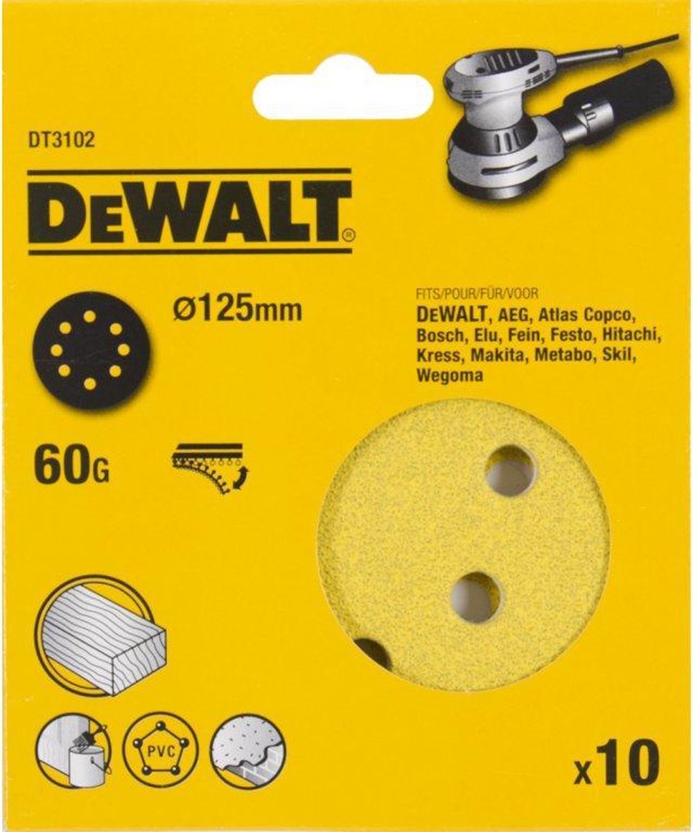 Dewalt dt3102-qz - schuurpapier - 125mm - korrel 60 - quick fit