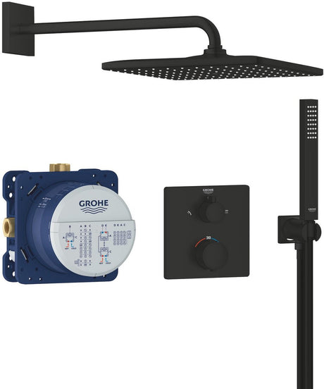 Grohe precision inbouwdouche - met thermostaatkraan - vitalio rain mono 310 hoofddouche cube (1 straalsoort) vitalio joy cube stick handdouche (1 straalsoort) - vierkant design - matte black