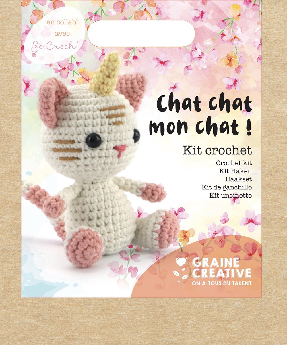 Graine créative haakpakket eenhoorn-kat | doe-het-zelf haakset | chat chat mon chat, 15 cm