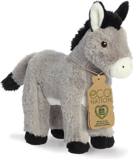 Aurora pluche ezel - eco nation - dieren knuffels - 28 cm - grijs - boerderijdieren knuffel