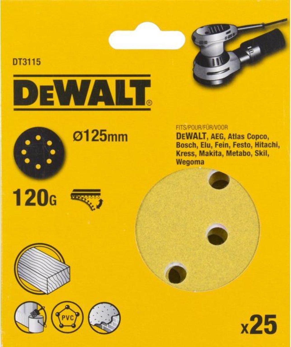 Dewalt dt3115-qz - schuurpapier schijven - p120 - 125mm - rzep bevestiging