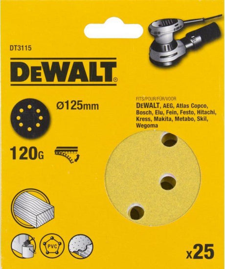 Dewalt dt3115-qz - schuurpapier schijven - p120 - 125mm - rzep bevestiging