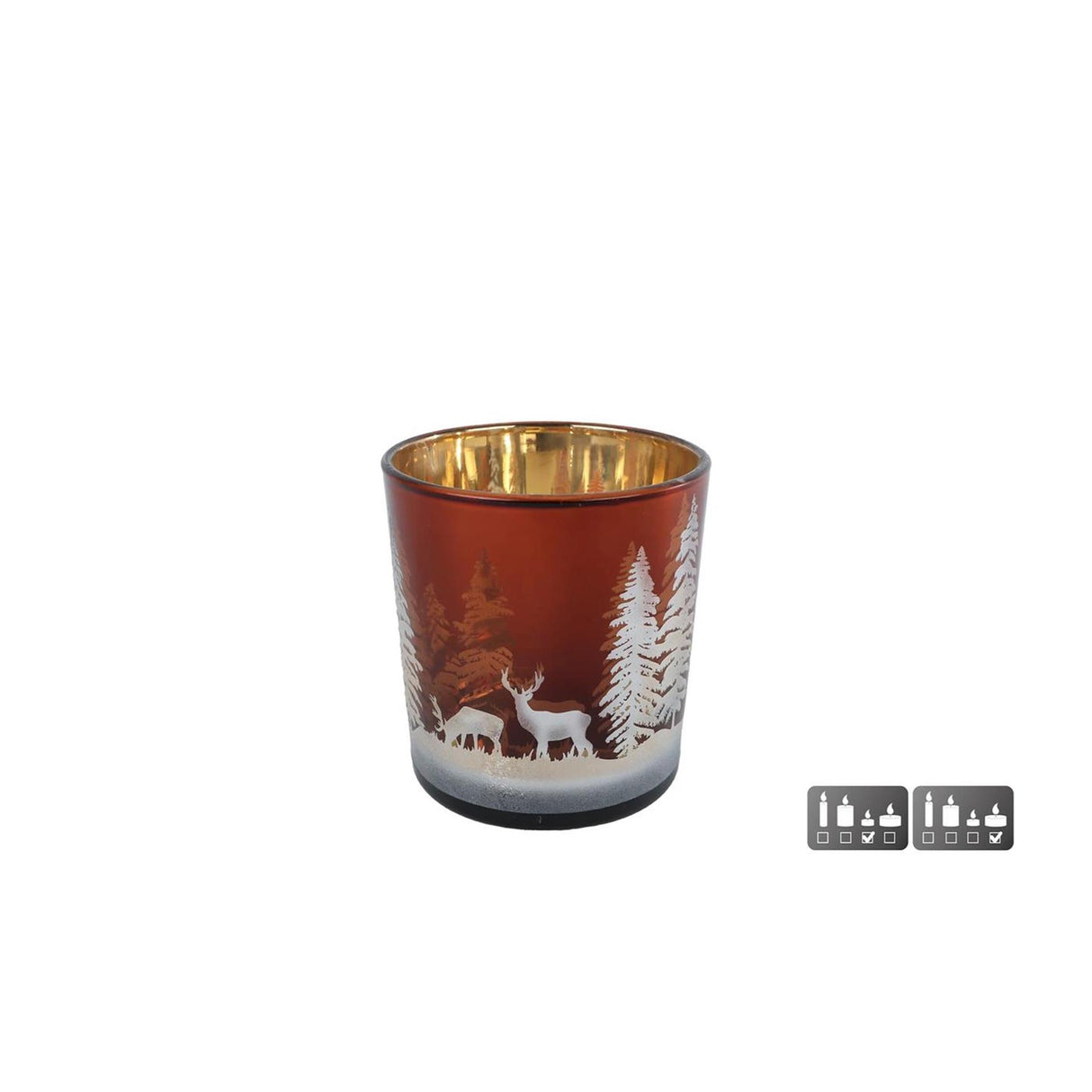 Theelichth hert dennenboom s bruin glas 7,5x7,5x8cm