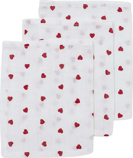 Meyco baby sweet heart washandjes - 3-pack - hydrofiel - red - 20x17cm