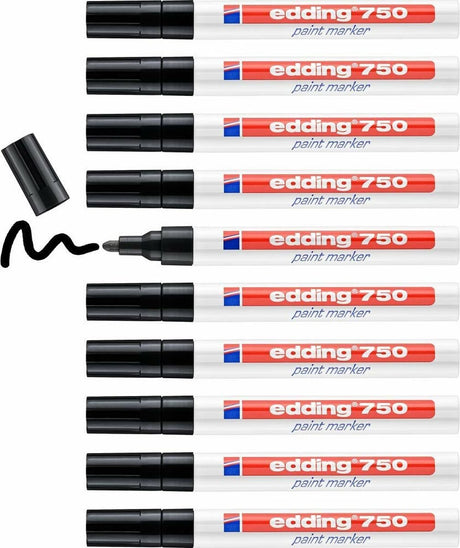 Edding 750 lakmarker - zwart - ronde punt 2-4 mm - doosje van 10 stuks - verfstift voor markeren en labelen van metaal, glass, steen of plastic - hittebestendig, permanent, veegvast en watervast
