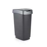 Rotho twist afvalbak met swingdesksel 25l - zwart zilver - bpa-vrij -incl 6 sticker voor diverse afvalstromen