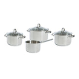 Bk essentials pannenset 4-delig - 16 18 20cm -zonder pfas-vrije antikleeflaag - pannenset inductie - inductie kookpan - rvs pannenset - ovenbestendig tot 230°c - met glazen deksel - zilver