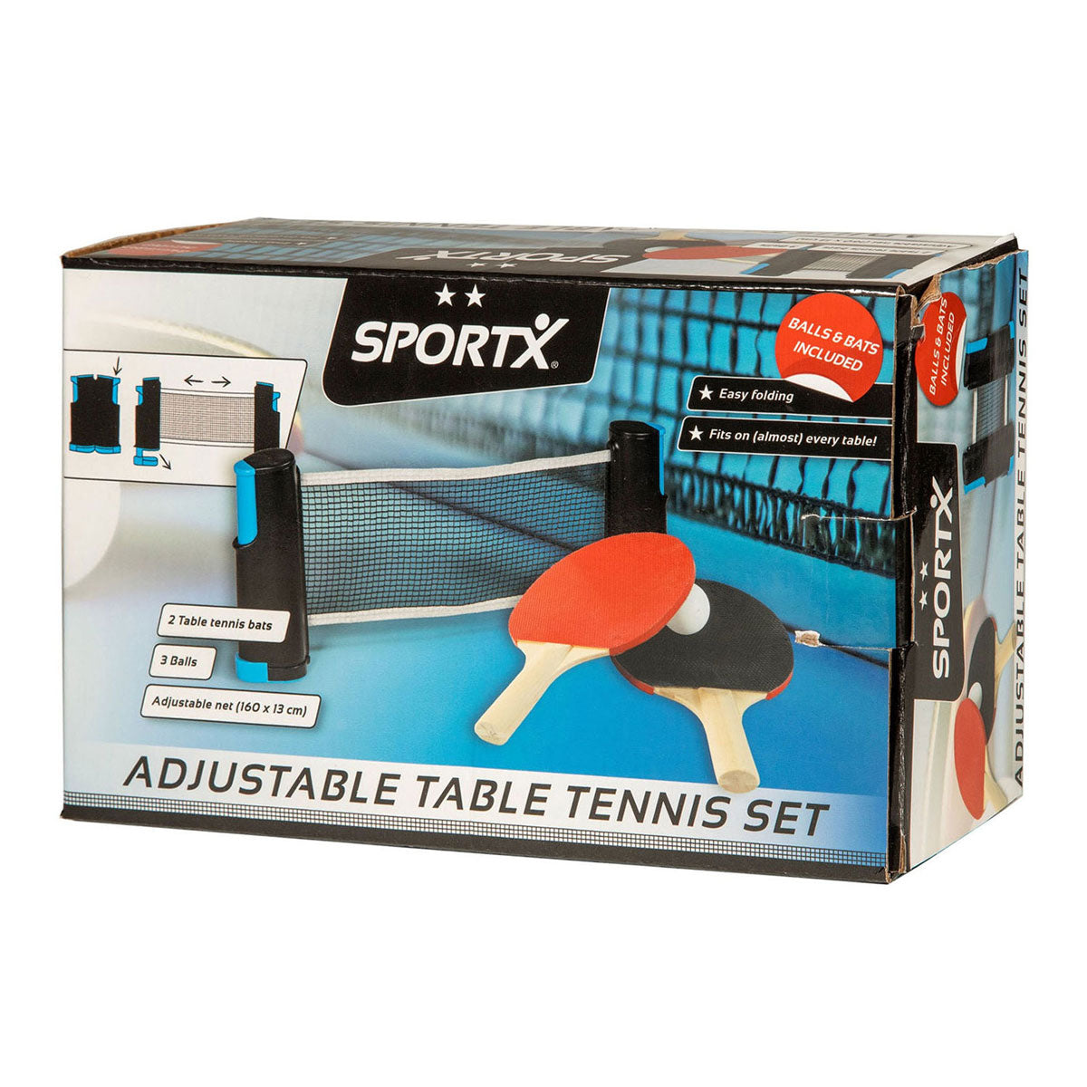 Sportx oprolbare tafeltennisnet met 2 batjes