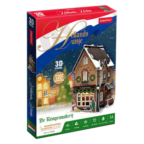 Cubic fun 3d puzzel klompenmakerij led verlichting kerstdorp speelgoed.