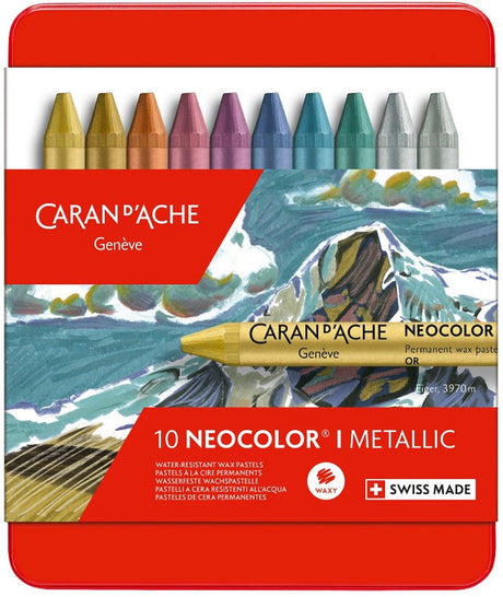Caran d'ache neocolor i, metalen doos, 10 kleuren metallic