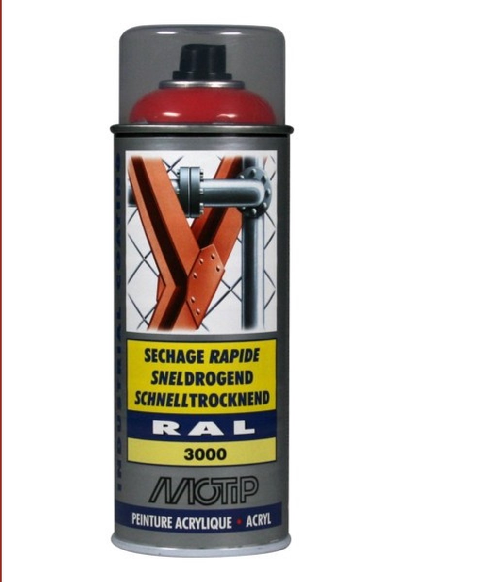 Motip industrial acryllak hoogglans ral 3000 vuurrood - 400 ml.