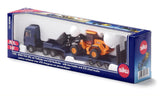 Siku 1790, man vrachtwagen met dieplader en jcb-shovel, 1:87, metaal kunststof, blauw geel, opklapbare oprijplaat, beweegbare arm