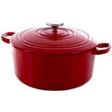 Bk bourgogne braadpan gietijzer 28cm 6.7l - inductie braadpan - gietijzeren braadpan - ovenbestendig tot 230 graden - deksel met druipringen - wit geëmailleerde binnenkant - chili red