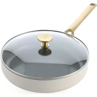 Bk sublime hapjespan 28cm met deksel - 3.6l - pfas-vrije antikleeflaag - hapjespan inductie - keramische pan -ovenbestendig tot 220°c - met glazen deksel - crème