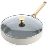 Bk sublime hapjespan 28cm met deksel - 3.6l - pfas-vrije antikleeflaag - hapjespan inductie - keramische pan -ovenbestendig tot 220°c - met glazen deksel - crème