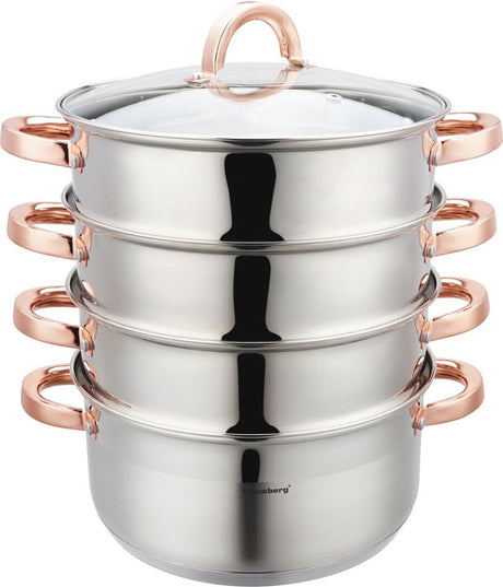 Klausberg 7736 - stoompan - 5 delig - 24 cm - 5 liter - rvs - alle warmtebronnen