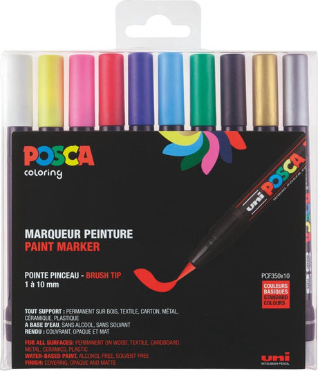 Posca uni pcf350 - verfmarker - brushpen - set á 10 stuks.