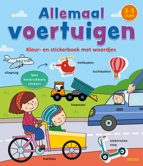 Deltas kleur- en stickerboek met woordjes allemaal voertuigen (3-5)