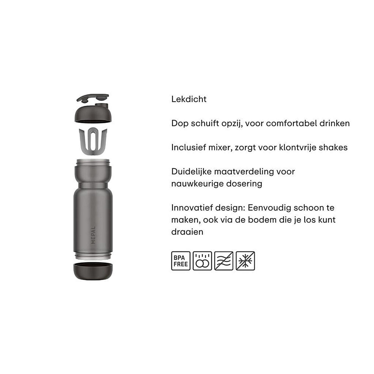 Mepal shakebeker 800ml graphite black