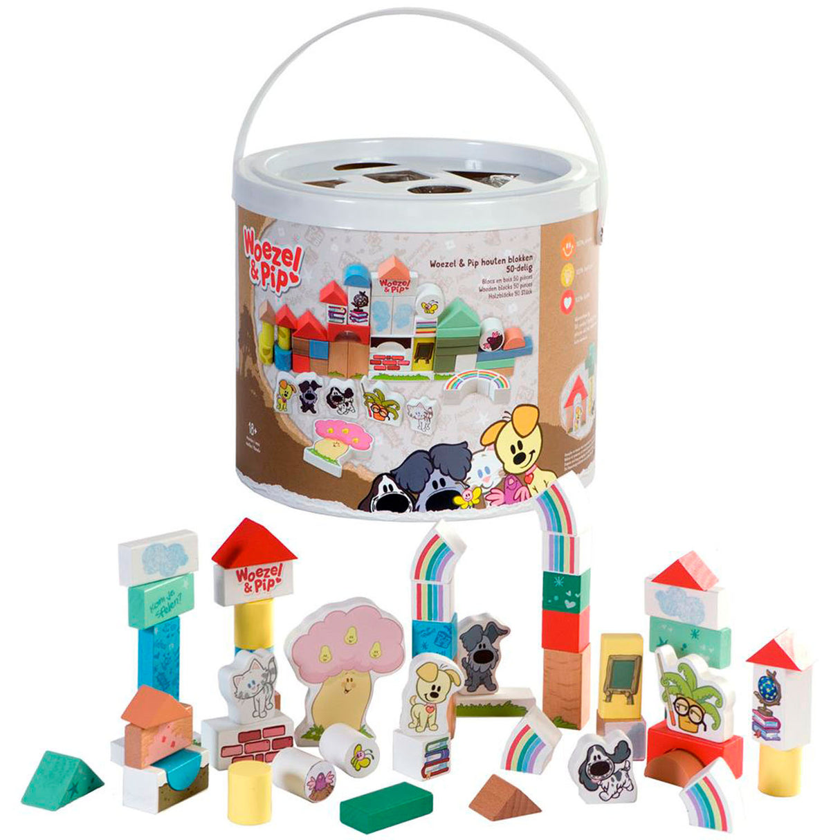 Rubo Toys Houten blokken En Pip 45 cm 50-delig