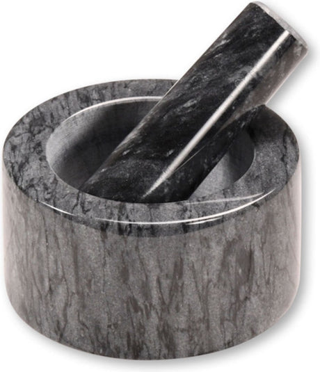 Kesper vijzel met stamper van porselein ø 13 cm - grijs marmer - fijnstampen en vermalen van kruiden - vijzel en stamper afm. 13 x 13 x 8 cm. - grijs