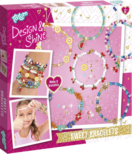 Totum design shine 6 kralen armbandjes maken met fruit- hart en bloembedels - sweet bracelets sieraden pakket cadeau tip creatief speelgoed vanaf 6 jaar