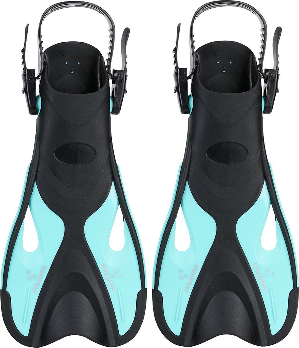 Atlantis dolphin - flippers - zwemvliezen - verstelbare hielstrap - voor zwemmen snorkelen - volwassenen - zwart turquoise - 36-41