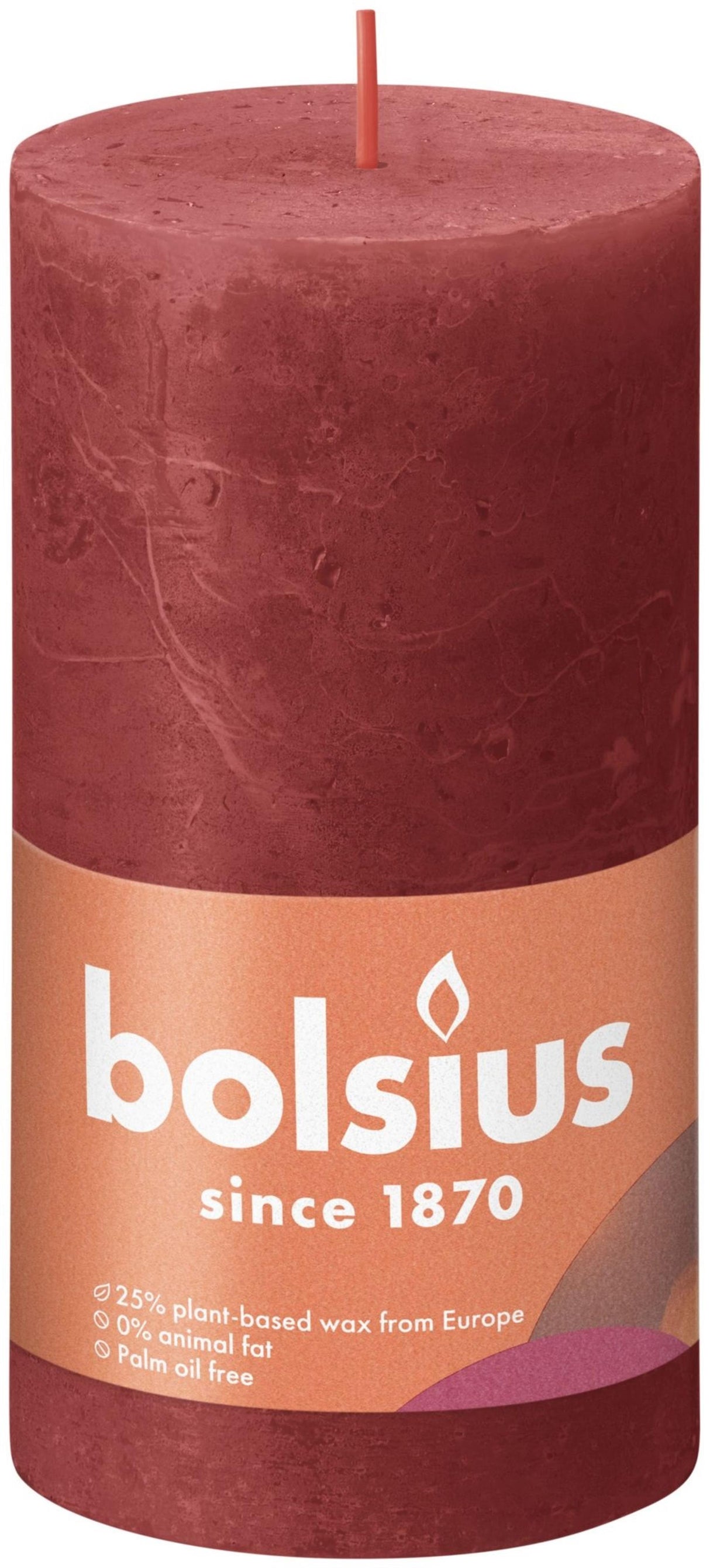 Bolsius rustiek stompkaars 130 68 rood