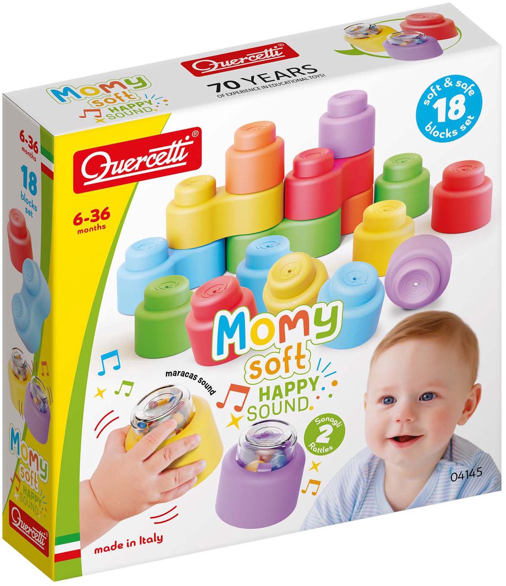 Quercetti momy soft bouwblokken met geluid, 18dlg.