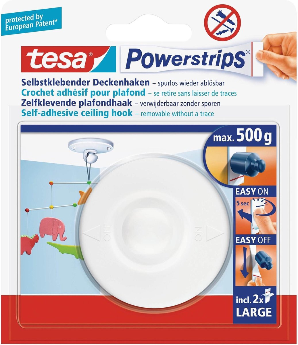 Tesa powerstrips plafondhaak - wit