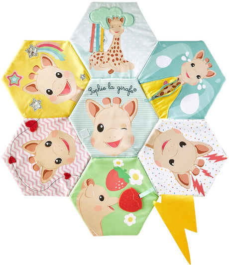 Sophie de giraf ontdekkingsboek en speelkleed 2 in 1 – zintuiglijk babyboek met texturen, rits, spiegel, knisperpapier zwart-wit contrastzijde – stimuleert zicht, tast gehoor – 60x60 cm – vanaf 0 maanden