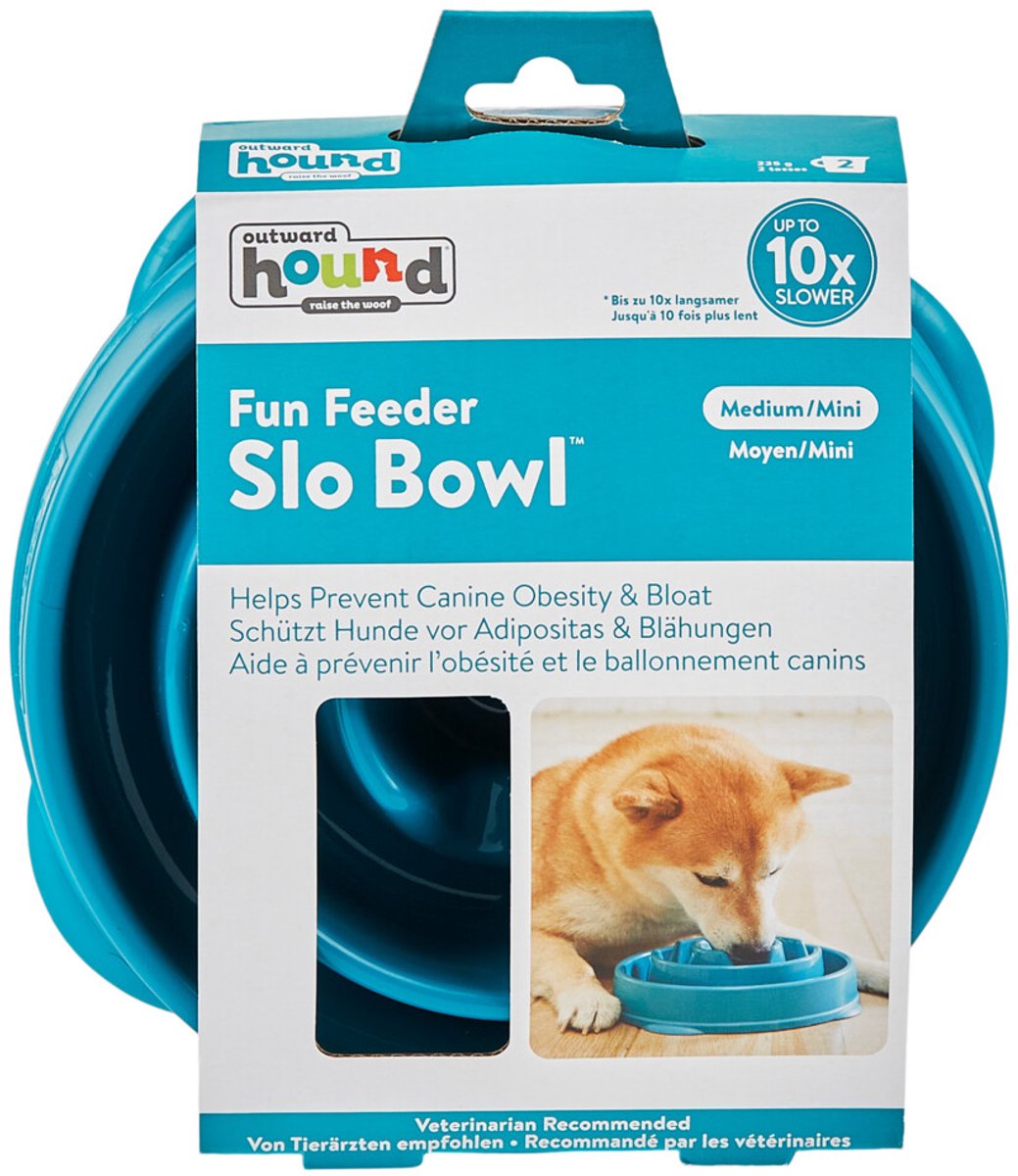 Outward hound fun feeder - anti schrok hondenvoerbak - 6 kleuren en 3 maten - door dierenartsen aanbevolen slow bowl - medium mini - blauw