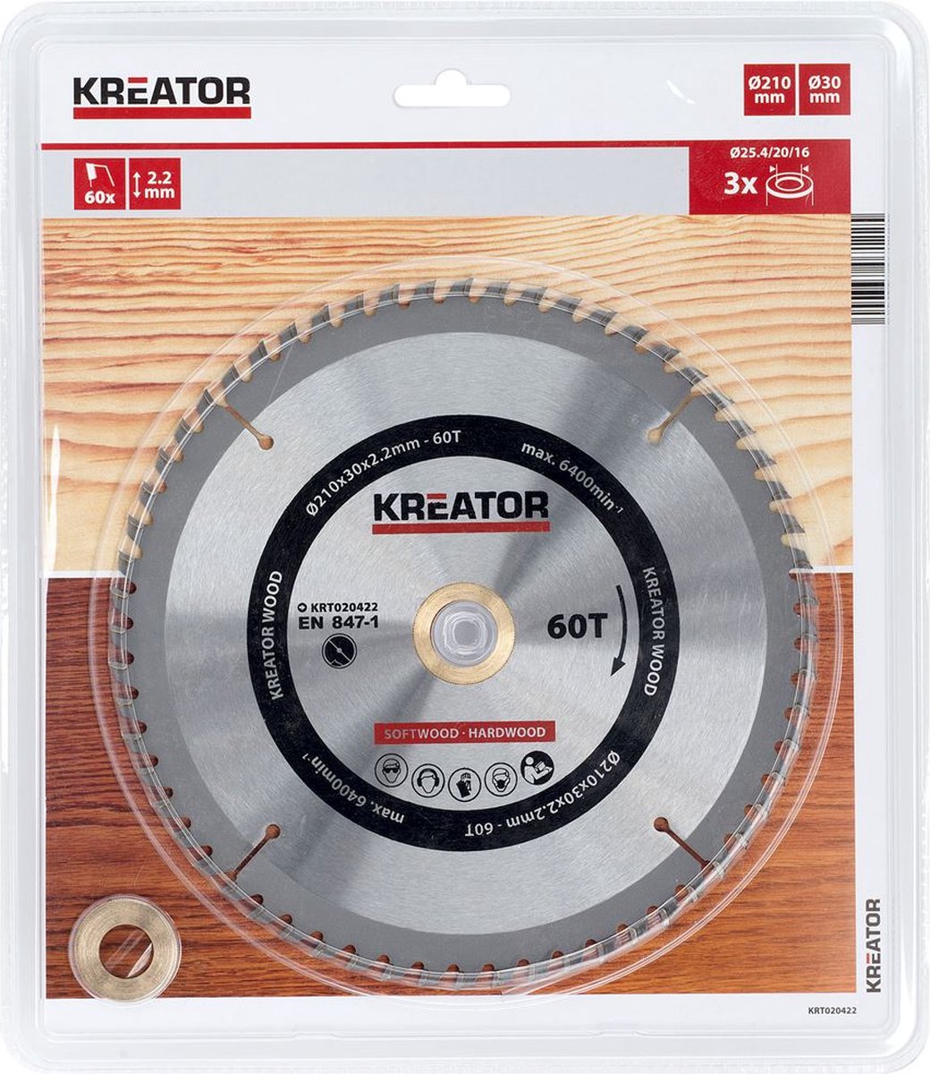 Kreator krt020422 zaagblad hout 210 mm - 60t