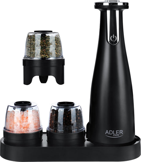Adler - roestvrijstalen specerijenmolen set - 150ml - usb-oplaadbaar - zwart
