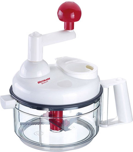 Westmark handmatige 9-in-1-keukenmachine, incl. 11 accessoires, roestvrij staal kunststof, multi-kulti, wit doorzichtig rood, 97142260