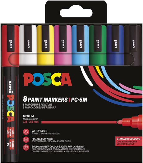 Posca paintmarker pc-5m - 1,8 - 2,5 mm - uni mitsubishi pencil - etui van 8 stuks in basiskleuren