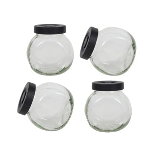No brand kruidenpotje glas 4 stuks deksel mat zwart 175 ml | 6 stuks