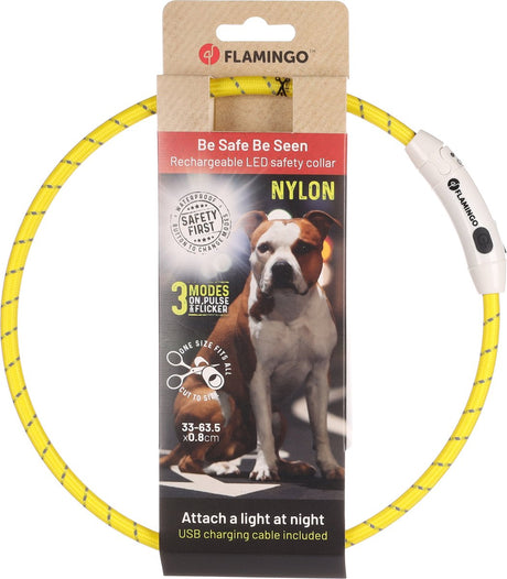 Flamingo visio leora - halsband honden - halsband led leora geel 33-63,5cm 8mm - 1st
