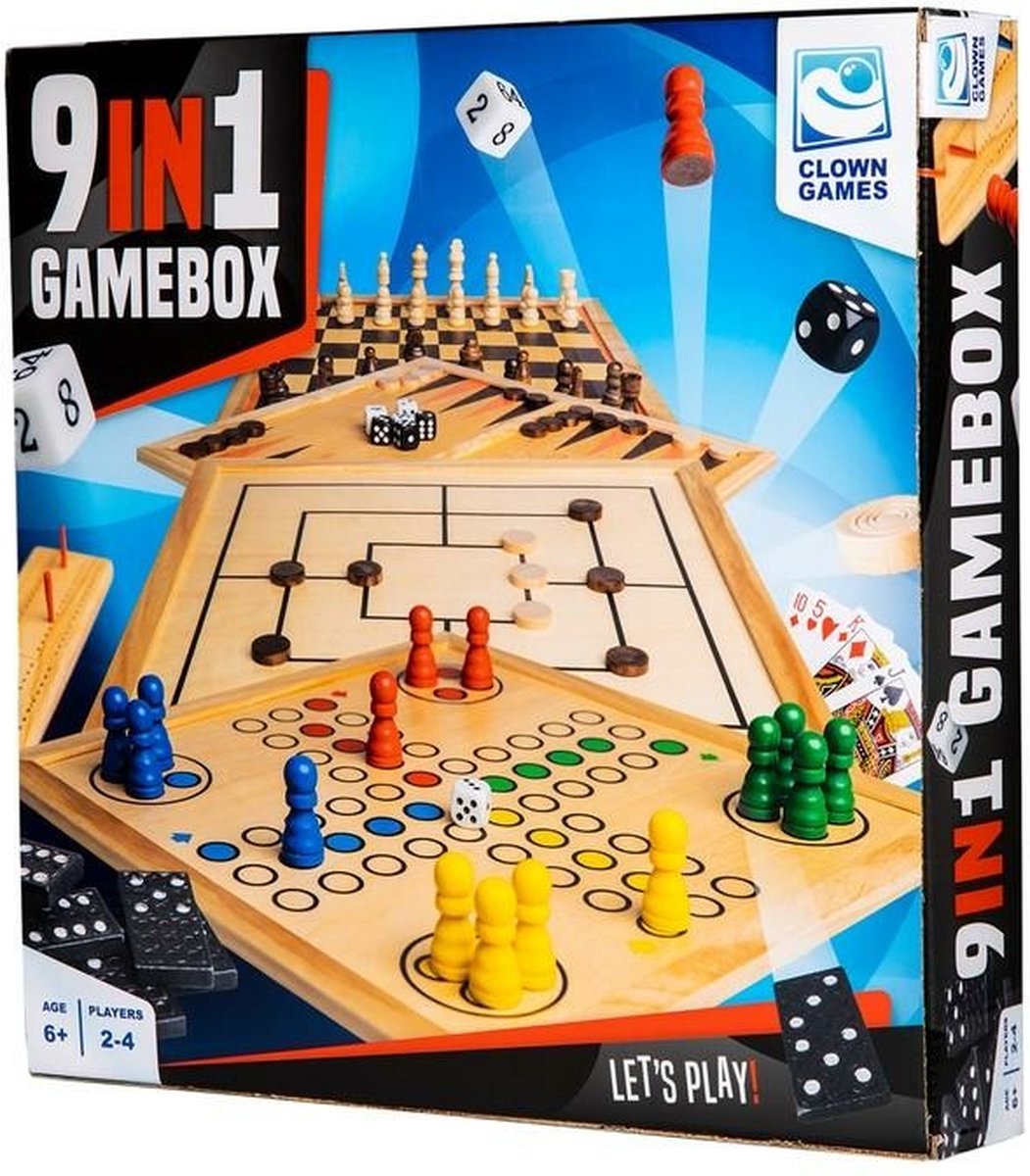 Clown games 9-in-1 spellendoos hout