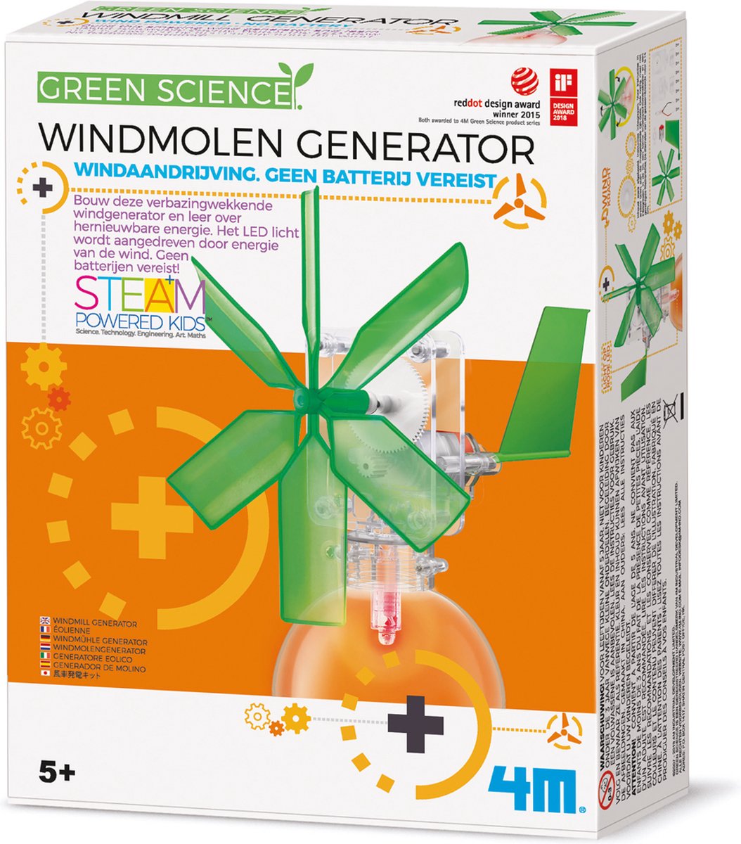 4m wetenschap en spel - maak licht met je eigen windmolen generator - kidzlabs - green science - 8 jaar